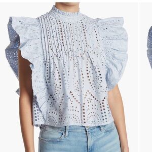 Ganni
Laser-Cut Ruffle Poplin Blouse like new, baby blue US SIZE 6 / 38 EU